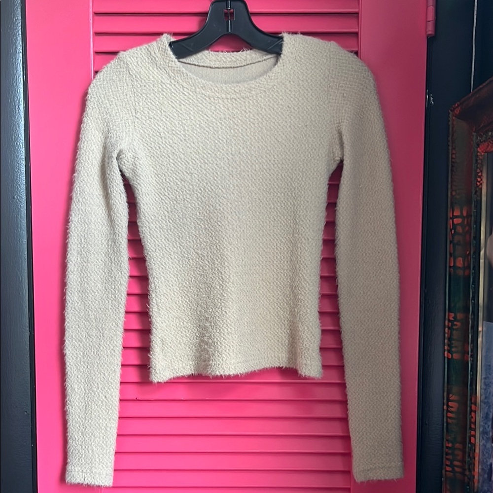 Cream Textured Long Sleeve Sweater